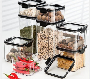 WBBOOMING 4 Different Capacity Plastic Sealed Cans Kitchen Storage Box Transparent Food Canister Keep Fresh New Clear Container - east2cart.uk