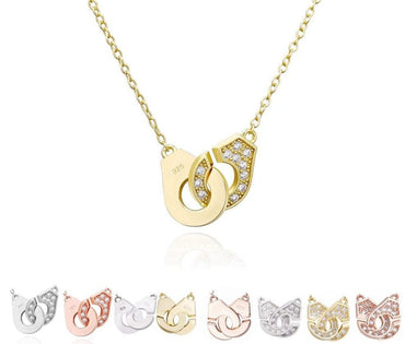 Moonmory 925 Sterling Silver Zircon Handcuff Pendant Necklace For Women Punk Rock Crystal Lock Dangle Menottes Choker Necklace - east2cart.uk