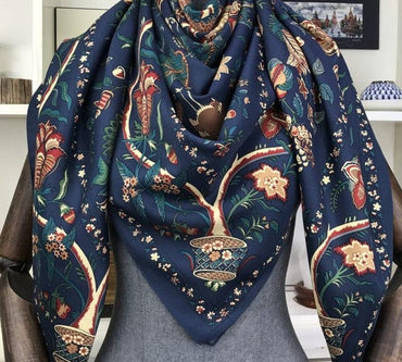 Luxury Brand 100% Twill Silk Scarf Square 130*130cm Scarf Scarves New Design Print Kerchief Women Neck Shawl Wraps Echarpe Hijab - east2cart.uk
