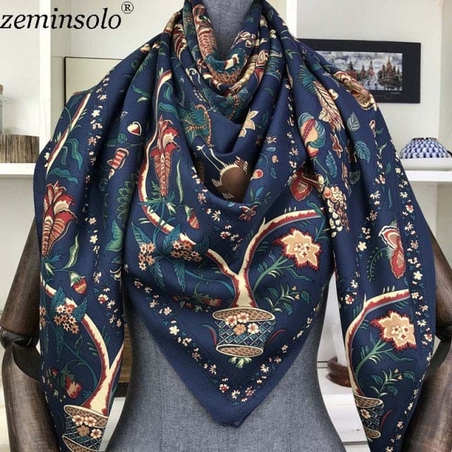 Luxury Brand 100% Twill Silk Scarf Square 130*130cm Scarf Scarves New Design Print Kerchief Women Neck Shawl Wraps Echarpe Hijab - east2cart.uk