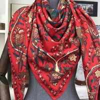 Luxury Brand 100% Twill Silk Scarf Square 130*130cm Scarf Scarves New Design Print Kerchief Women Neck Shawl Wraps Echarpe Hijab - east2cart.uk