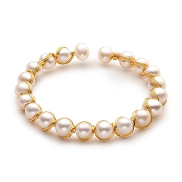 Lnngy 14K Gold Filled Bracelet 6.5-8.5mm Natural Cultured Freshwater Pearl Fashion Twisted Bracelet Bangle Women Jewelry Gifts - east2cart.uk
