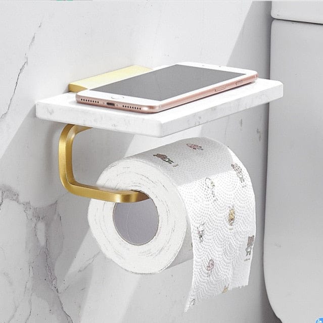 Marble Paper Towel Rack Toilet Paper Holder Wall Hanging Paper Box Cell Phone Shelf Bathroom Accessories Brushed Gold Towel Bar - east2cart.uk