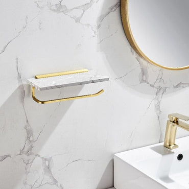 Marble Paper Towel Rack Toilet Paper Holder Wall Hanging Paper Box Cell Phone Shelf Bathroom Accessories Brushed Gold Towel Bar - east2cart.uk