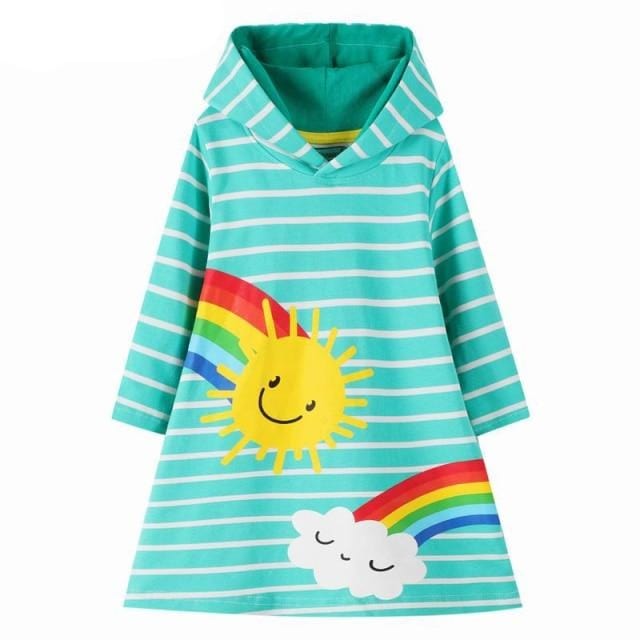 Rainbow Embroidery Girls Hoodie Dress