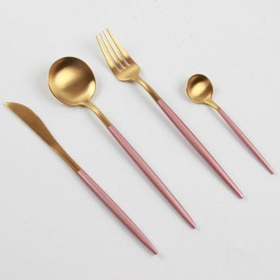 Pink Gold Western Tableware Steak Knife Fork Coffee Spoon Teaspoon Steel Cutlery Set Stainless Steel Home Dinner Dinnerware Set - east2cart.uk