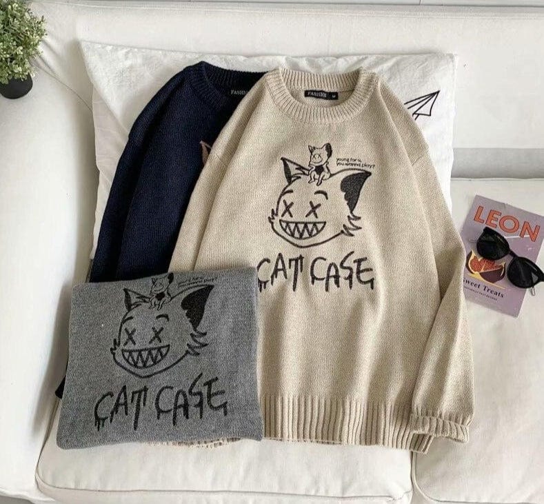 Funny Cat Streetwear Loose Sweater