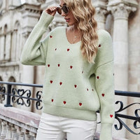 V Neck Heart Embroidery Winter Jumper