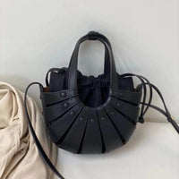 Women Hollow Woven Genuine Leather Handbag Shoulder Messenger Bag Semi Circular Real Leather Personality Top-handle Bag 2021 New - east2cart.uk