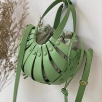 Women Hollow Woven Genuine Leather Handbag Shoulder Messenger Bag Semi Circular Real Leather Personality Top-handle Bag 2021 New - east2cart.uk