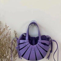 Women Hollow Woven Genuine Leather Handbag Shoulder Messenger Bag Semi Circular Real Leather Personality Top-handle Bag 2021 New - east2cart.uk