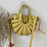 Women Hollow Woven Genuine Leather Handbag Shoulder Messenger Bag Semi Circular Real Leather Personality Top-handle Bag 2021 New - east2cart.uk