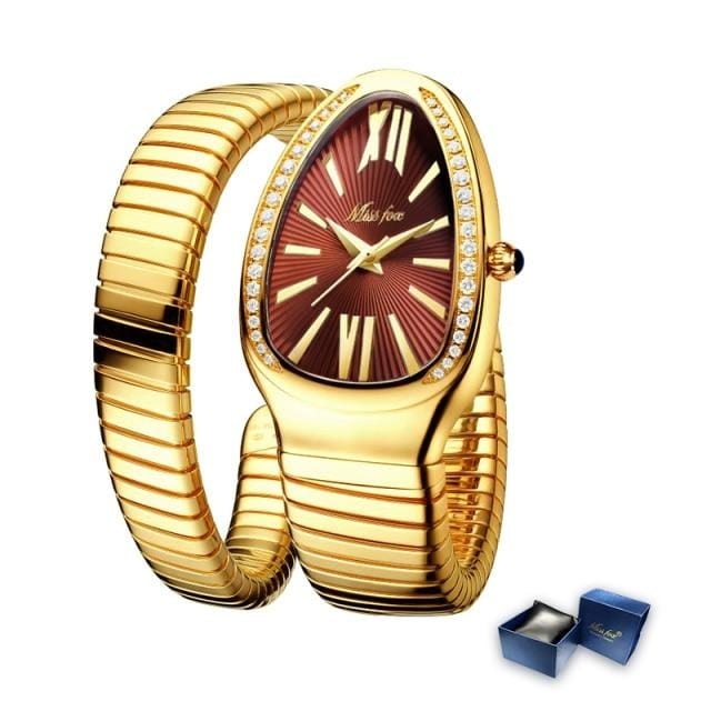 MISSFOX Women's Watches Snake Shape Luxury Wrist Watch For Women Steel Unique Gold Quartz Ladies Watch Clock Relogio Feminino - east2cart.uk