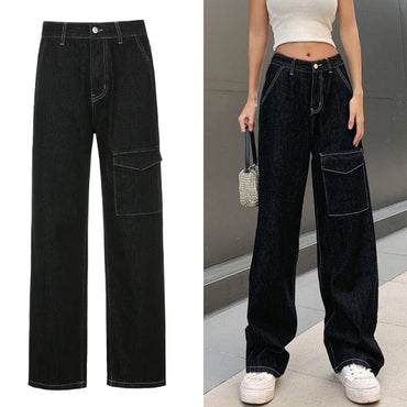 Rockmore High Waist Black Cargo Pants Women Plus Size Ribbon Streetwear Punk Wide Leg Pants Gothic Pockets Streetwear Joggers - east2cart.uk