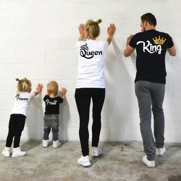 Family Matching KING QUEEN Letter Printing T-Shirts