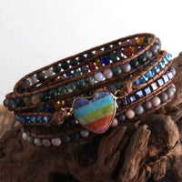 Vegan Mixed Natural Stones Heart Charm 5 Strands Wrap Bracelet - east2cart.uk