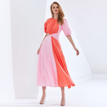 Asymmetrical Summer Dress Puff Sleeves - east2cart.uk