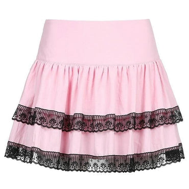 Gothic Pink Lace Pleated Skirt - east2cart.uk