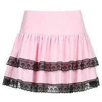 Gothic Pink Lace Pleated Skirt - east2cart.uk