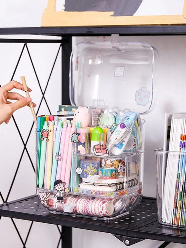 Large Capacity Pencil Storage Case Container Makeup Organizer Box Desktop Sundries Storage Box Stationery Box School - east2cart.uk