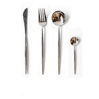 Mirror Silver Cutlery Stainless Steel Fork Knives Spoons Dinnerware Set Portable Kitchen Tableware Set Bright Silver Cutlery Set - east2cart.uk