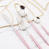 Mirror Silver Cutlery Stainless Steel Fork Knives Spoons Dinnerware Set Portable Kitchen Tableware Set Bright Silver Cutlery Set - east2cart.uk