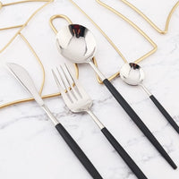 Mirror Silver Cutlery Stainless Steel Fork Knives Spoons Dinnerware Set Portable Kitchen Tableware Set Bright Silver Cutlery Set - east2cart.uk