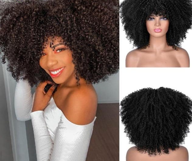 14"Short Afro Kinky Curly Wigs With Bangs - east2cart.uk