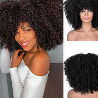 14"Short Afro Kinky Curly Wigs With Bangs - east2cart.uk