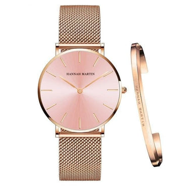 Women Watch 1 set Bracelet Japan Quartz Movement Simple Waterproof Rose Gold Stainless Steel Mesh Ladies watch relogio feminino - east2cart.uk