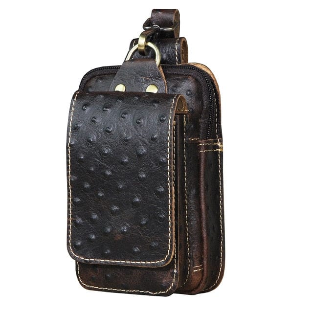 Real Leather men Casual Design Small Waist Bag Cowhide Fashion Hook Bum Bag Waist Belt Pack Cigarette Case 5.5" Phone Pouch 1609 - east2cart.uk