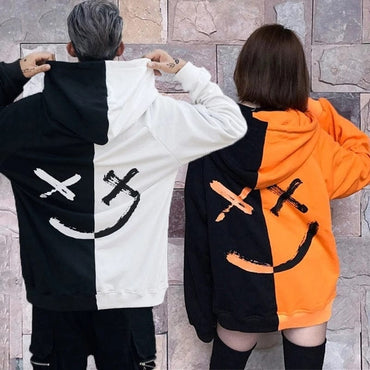 Couples Smile Printed Patchwork Hoodies