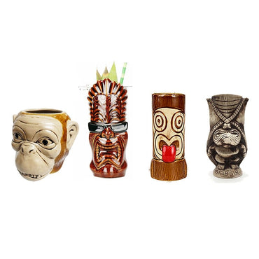 Ceramic Cocktail Tiki Tumblers -Hawaiian Party Barware - east2cart.uk