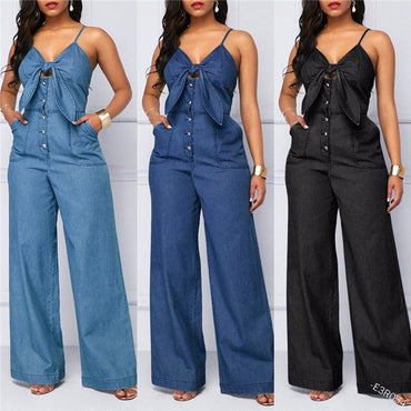 Ladies Denim Wide Leg Romper Jeans - east2cart.uk