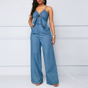 Ladies Denim Wide Leg Romper Jeans - east2cart.uk