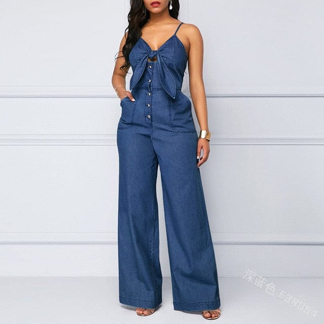 Ladies Denim Wide Leg Romper Jeans - east2cart.uk