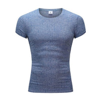 Running V Neck Short Sleeve T Shirt Men Fitness Slim Fit Sports Strips T-shirt Fashion Tees Tops Summer Knitted Gym Clothing - east2cart.uk