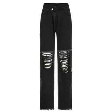Weekeep y2k Fashion Holes High Waist Jeans Femme Pantalon 90s Vintage Streetwear Loose Korean Trousers Joggers Women Denim Pants - east2cart.uk