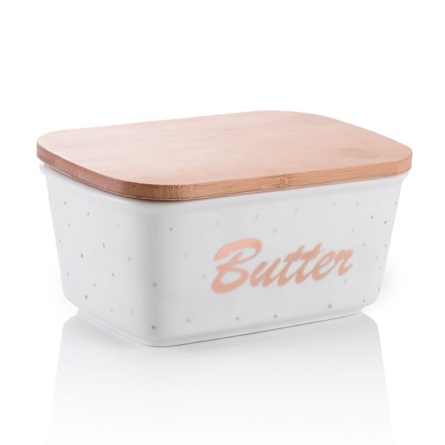 Ceramic French Butter Dish with Bamboo Lid