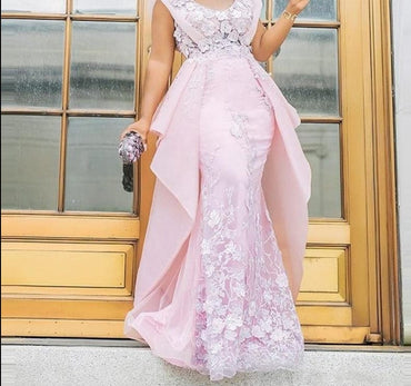 Sevintage Chic Pink Scoop Mermaid Prom Dresses Lace Satin Chiffon Women Formal Dress Custom Made Plus Size Evening Gowns 2020 - east2cart.uk
