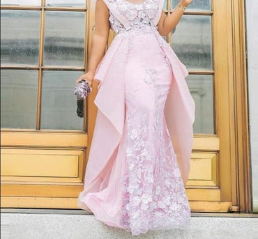 Sevintage Chic Pink Scoop Mermaid Prom Dresses Lace Satin Chiffon Women Formal Dress Custom Made Plus Size Evening Gowns 2020 - east2cart.uk