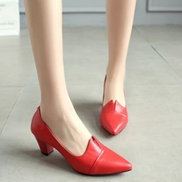 Pu Leather Slip on Pointed Toe High Heel