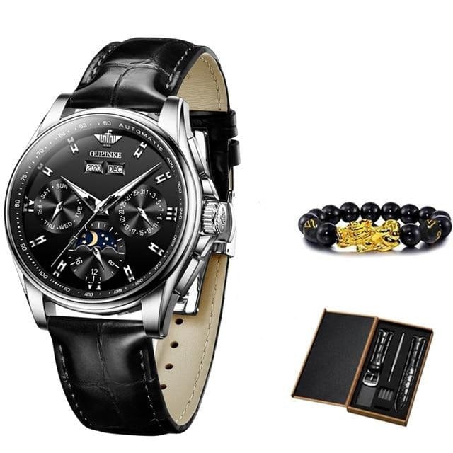 OUPINKE Men Mechanical Watch Luxury Automatic Watch Leather Sapphire Waterproof Sports Moon Phase Wristwatch Montre homme - east2cart.uk