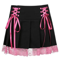 Gothic Pink Lace Pleated Skirt - east2cart.uk
