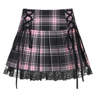 Gothic Pink Lace Pleated Skirt - east2cart.uk