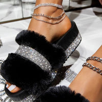 Luxury Designer Women Fur Rhinestone Slippers - east2cart.uk