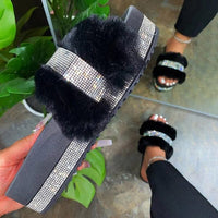 Luxury Designer Women Fur Rhinestone Slippers - east2cart.uk