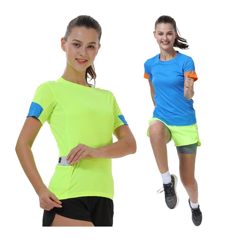 Sport Running T Shirt Women Quick Dry Marathon Active Tshirt Outdoor Training Jogging Shirt Pachwork Women Fitness Short Sleeve - east2cart.uk