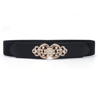 NEW Elastic Wide Belt Stretch pearl alloy gold square buckle Cummerband Lady party black Waistbands for dress Waist Seal Women - east2cart.uk