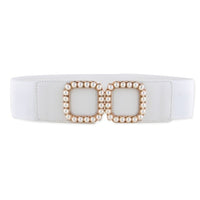 NEW Elastic Wide Belt Stretch pearl alloy gold square buckle Cummerband Lady party black Waistbands for dress Waist Seal Women - east2cart.uk